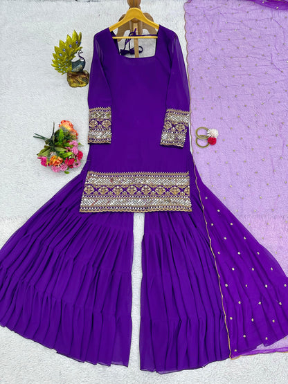 Purple Sharara suit set for women on sale