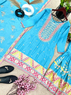 Preity Zinta Bollywood style sky blue sharara suit set for summer wedding and party function 24th Spoke