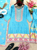 Preity Zinta Bollywood style sky blue sharara suit set for summer wedding and party function 24th Spoke