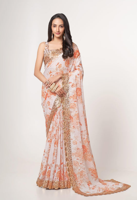 Party wear organza saree with floral print