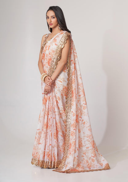 Party wear organza saree with floral print