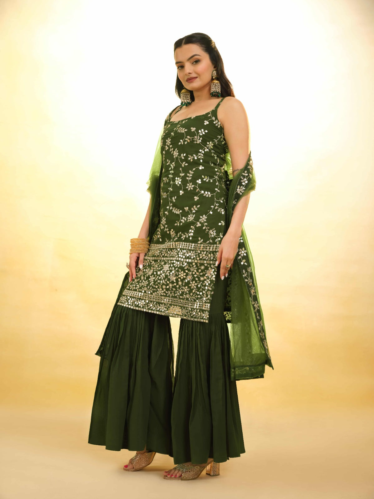 Kiara ready to wear Olive Green Sharara Suit set