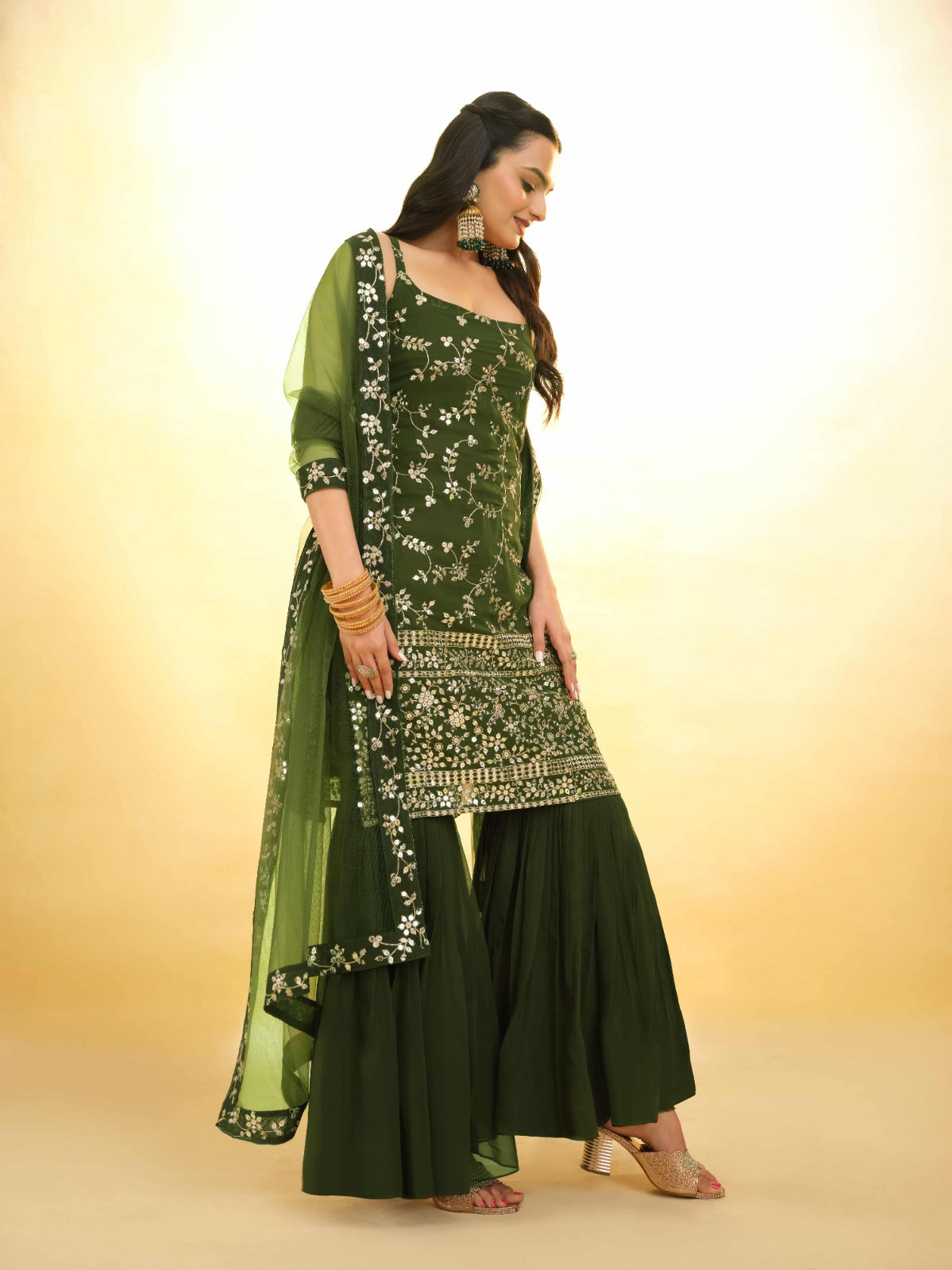 Kiara ready to wear Olive Green Sharara Suit set