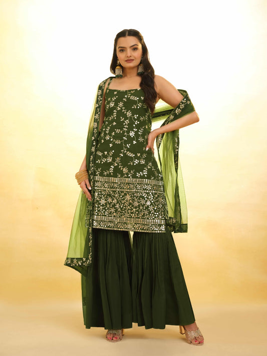 Kiara ready to wear Olive Green Sharara Suit set