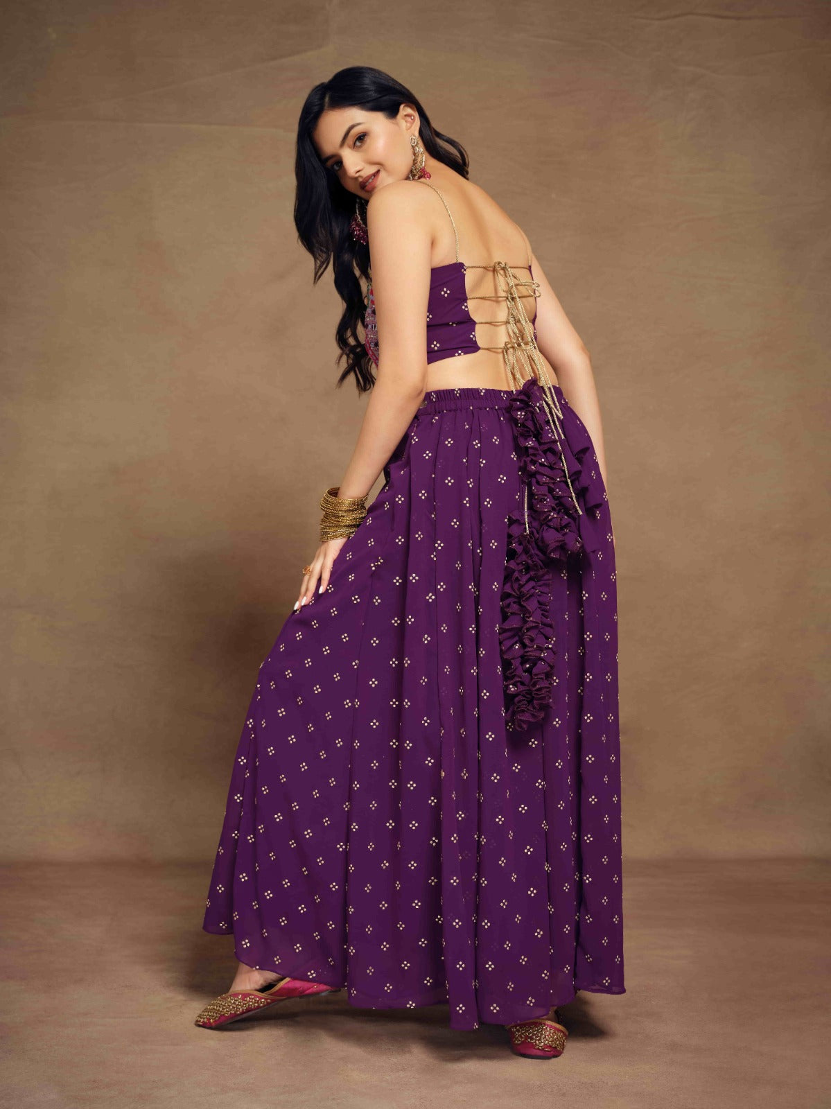 Alia Purple Crop top sharara embroidery Co Ord indowestern set for women