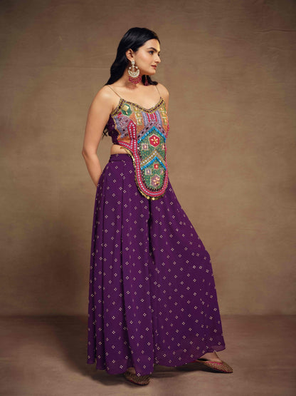 Alia Purple Crop top sharara embroidery Co Ord indowestern set for women