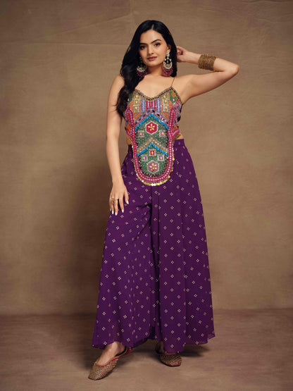 Alia Purple Crop top sharara embroidery Co Ord indowestern set for women