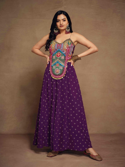 Alia Purple Crop top sharara embroidery Co Ord indowestern set for women