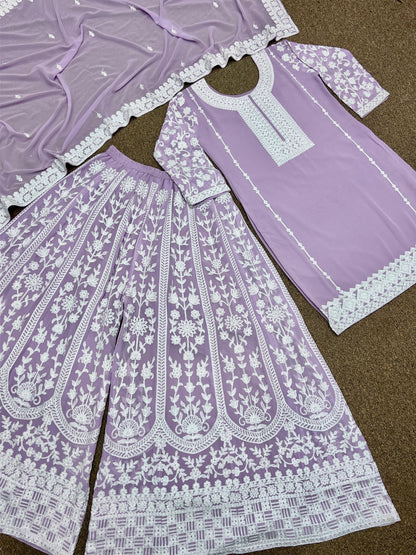 Pastel Lilac shade Chikankari sharara Kurta set for Purple lovers