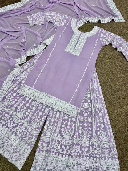 Pastel Lilac shade Chikankari sharara Kurta set for Purple lovers