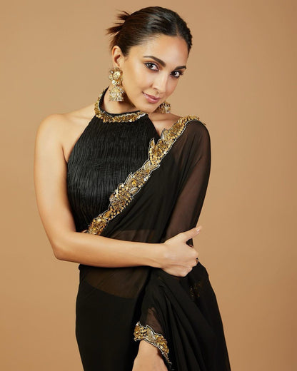 Kiara Advani Designer Black Saree  look for cocktail and Party