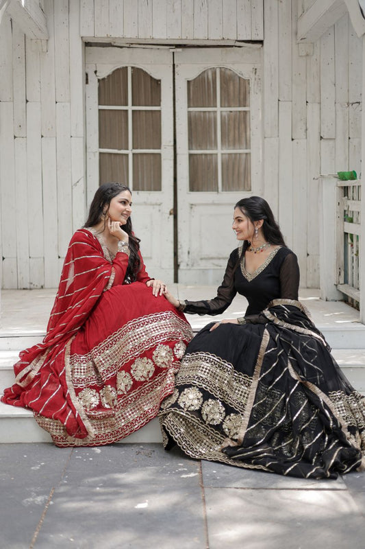 Sabyasachi Inspired Black and Red  readymade Anarkali Gown with Dupatta for wedding and party