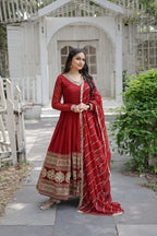 Sabyasachi Inspired Black and Red  readymade Anarkali Gown with Dupatta for wedding and party