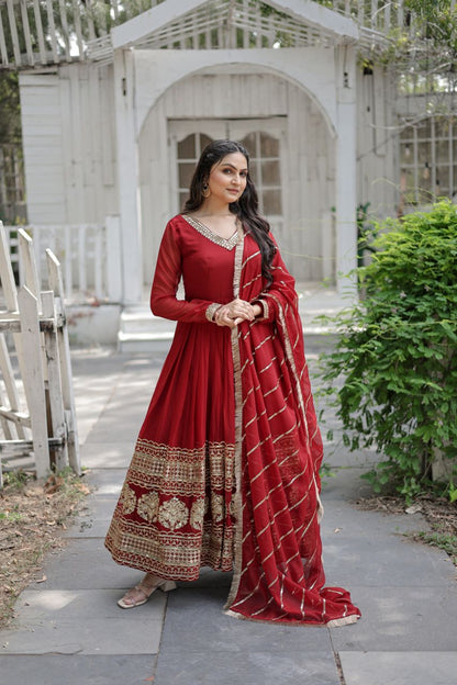 Sabyasachi Inspired Black and Red  readymade Anarkali Gown with Dupatta for wedding and party