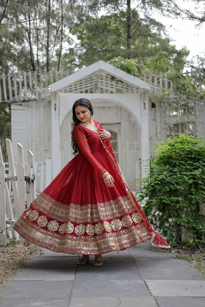 Sabyasachi Inspired Black and Red  readymade Anarkali Gown with Dupatta for wedding and party