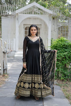 Sabyasachi Inspired Black and Red  readymade Anarkali Gown with Dupatta for wedding and party