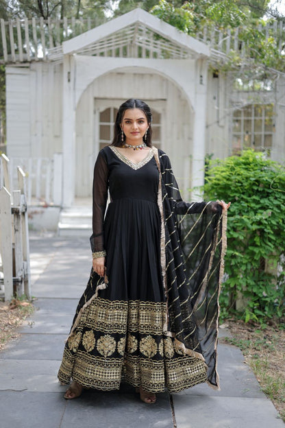 Sabyasachi Inspired Black and Red  readymade Anarkali Gown with Dupatta for wedding and party