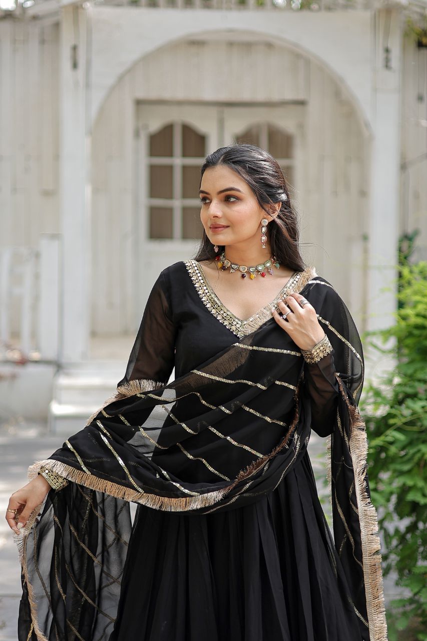 Sabyasachi Inspired Black and Red  readymade Anarkali Gown with Dupatta for wedding and party