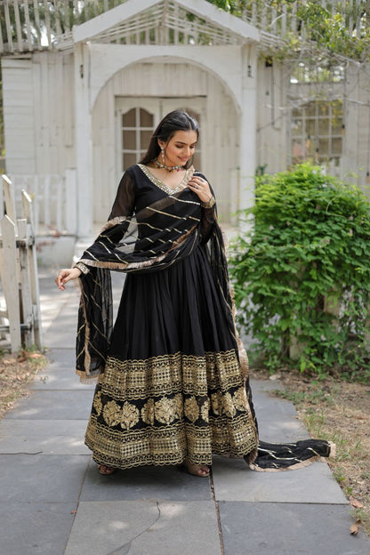 Sabyasachi Inspired Black and Red  readymade Anarkali Gown with Dupatta for wedding and party