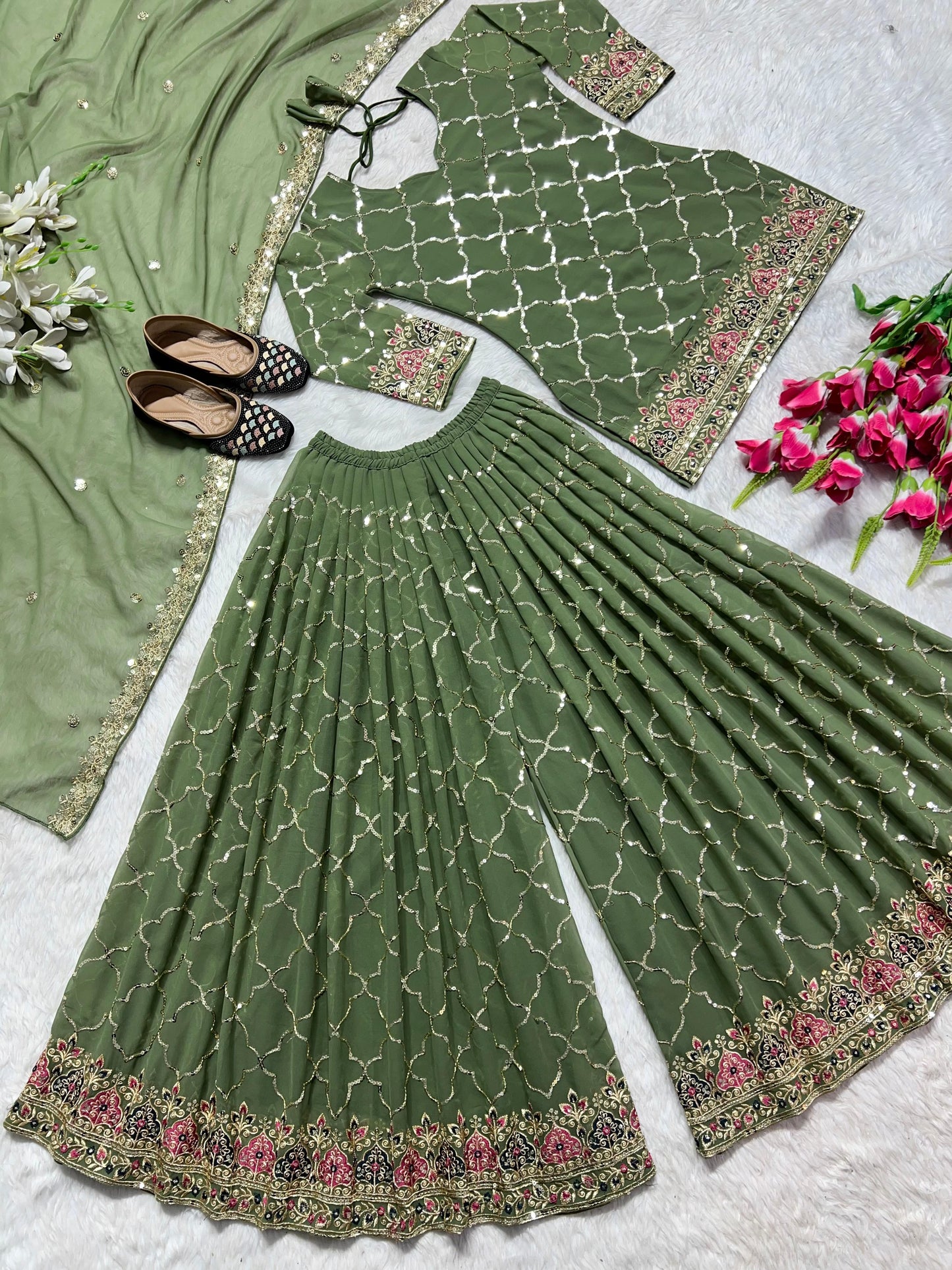 Green Sharara Set for Rakhi Festival