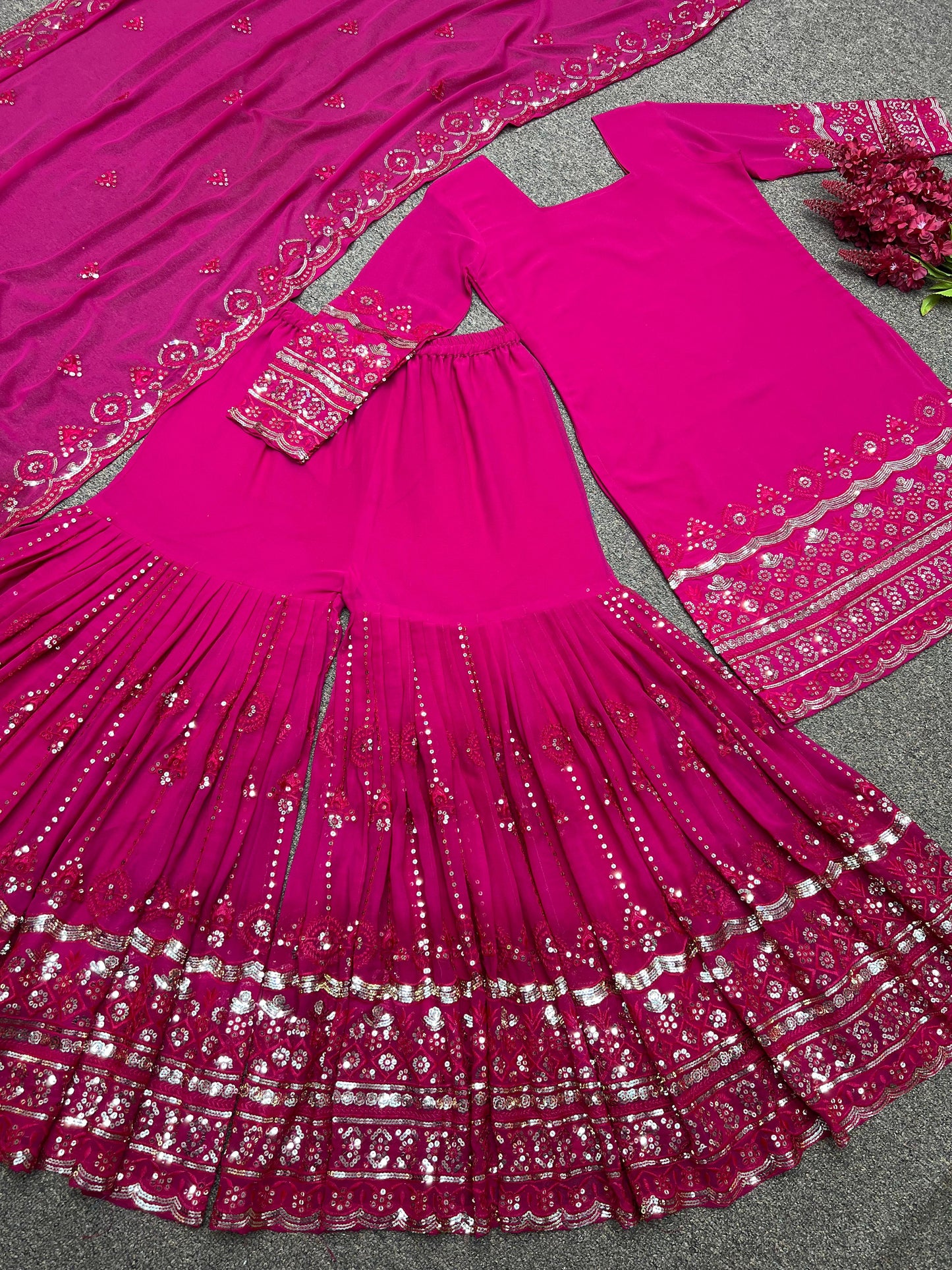 Designer Hot Pink Gharara Salwar suit set