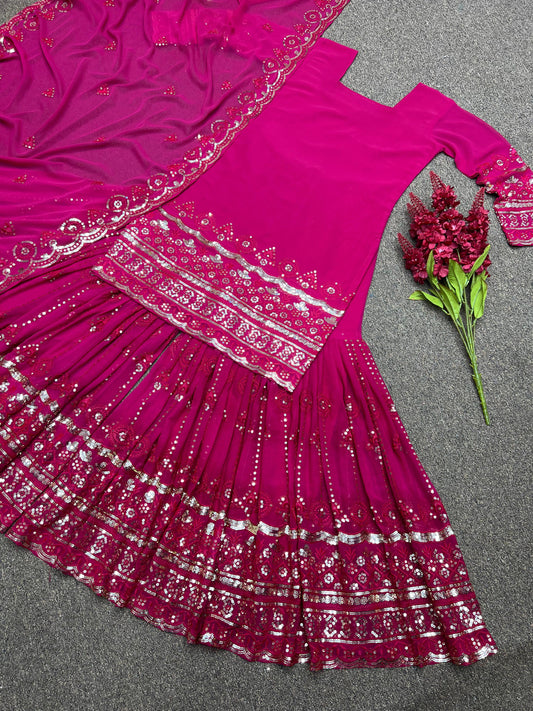 Designer Hot Pink Gharara Salwar suit set