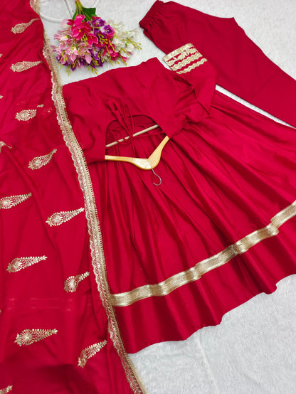 Designer Masaba Print Inspired Red Anarkali Gown Suit for Karwachauth