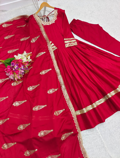 Designer Masaba Print Inspired Red Anarkali Gown Suit for Karwachauth