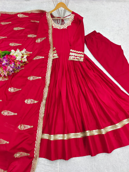 Designer Masaba Print Inspired Red Anarkali Gown Suit for Karwachauth