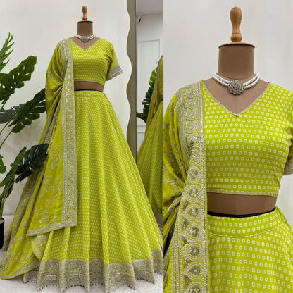 Sabyasachi Inspired Green Lehenga Choli with Heavy Dupatta