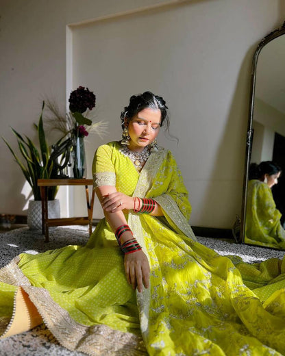 Sabyasachi Inspired Green Lehenga Choli with Heavy Dupatta