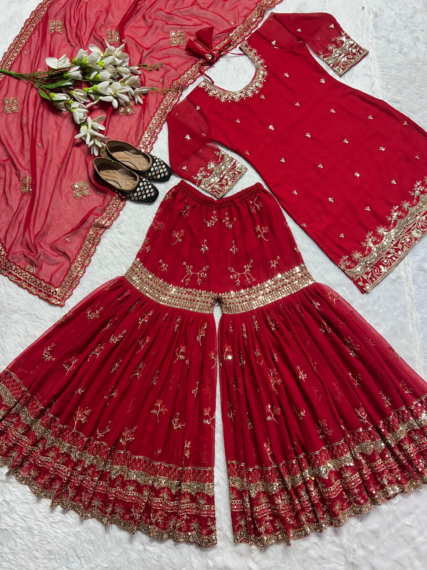 Karwachauth Special Red Readymade Sharara suit