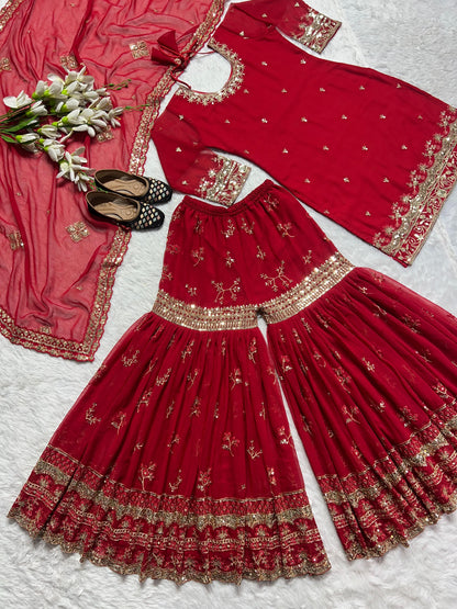 Karwachauth Special Red Readymade Sharara suit