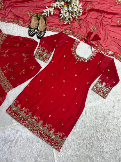 Karwachauth Special Red Readymade Sharara suit