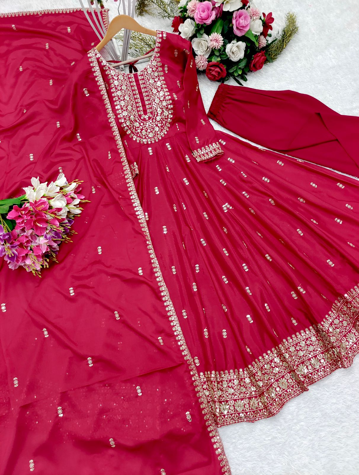 Ready to wear Red Anarkali Long Gown for  Party and wedding