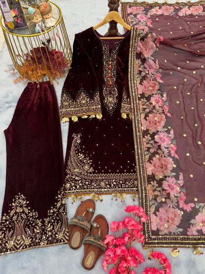 Readymade Velvet Kurta set with Designer Dupatta