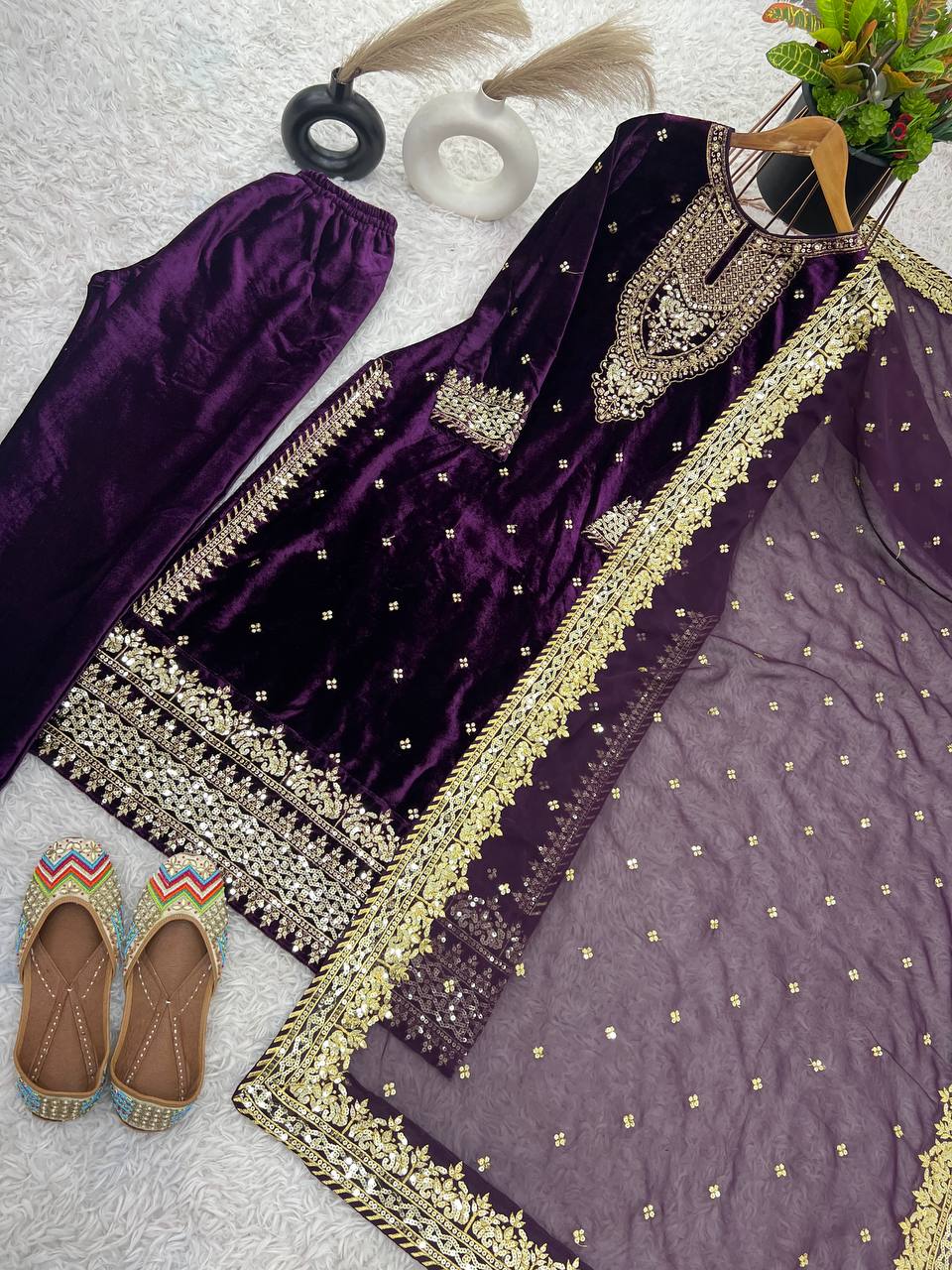 Wine Colour velvet Suit set for Party and wedding function