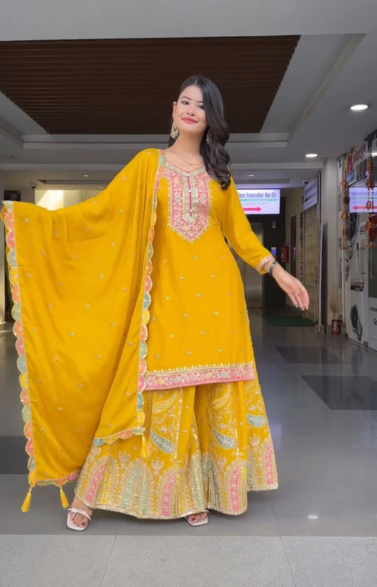 Readymade Yellow Sharara set for Haldi and Wedding Function