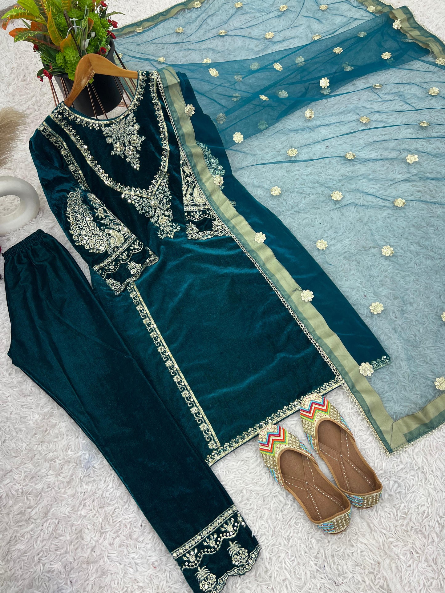 Pakistani Style velvet Salwar Kurta with Net Dupatta