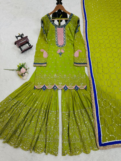 Green Sharara Set for Mehndi and wedding