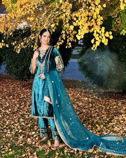 Pakistani Style velvet Salwar Kurta with Net Dupatta