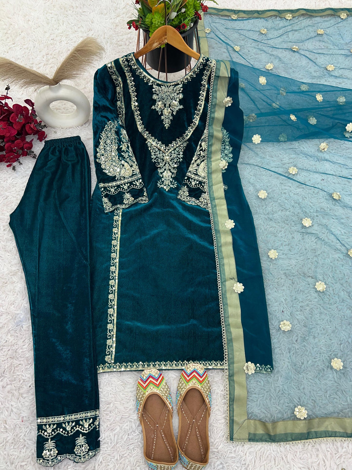 Pakistani Style velvet Salwar Kurta with Net Dupatta