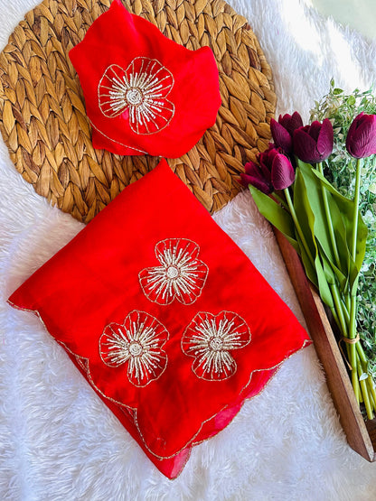 Red Lightweight Handwork Saree