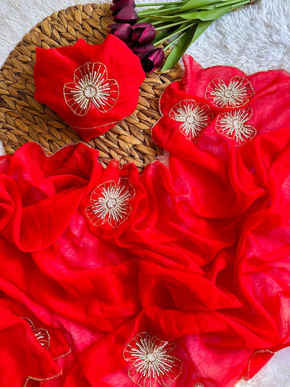 Red Lightweight Handwork Saree