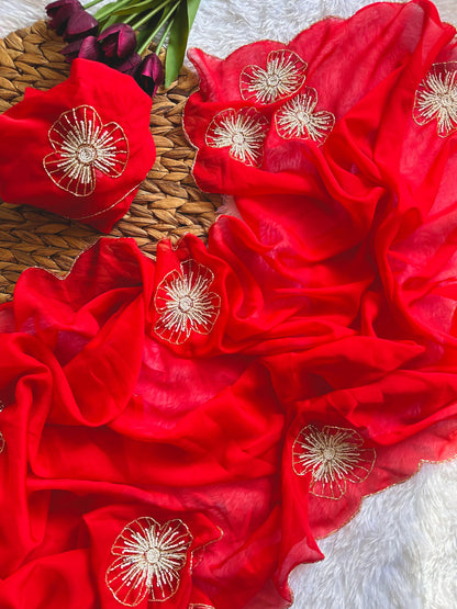 Red Lightweight Handwork Saree