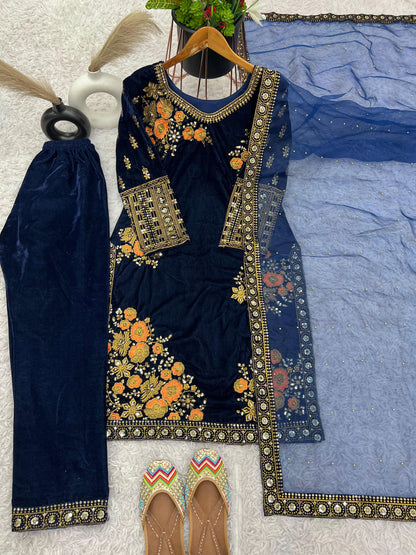 Shehnaaz Gill Blue  Ready to wear Velvet Salwar Kurta