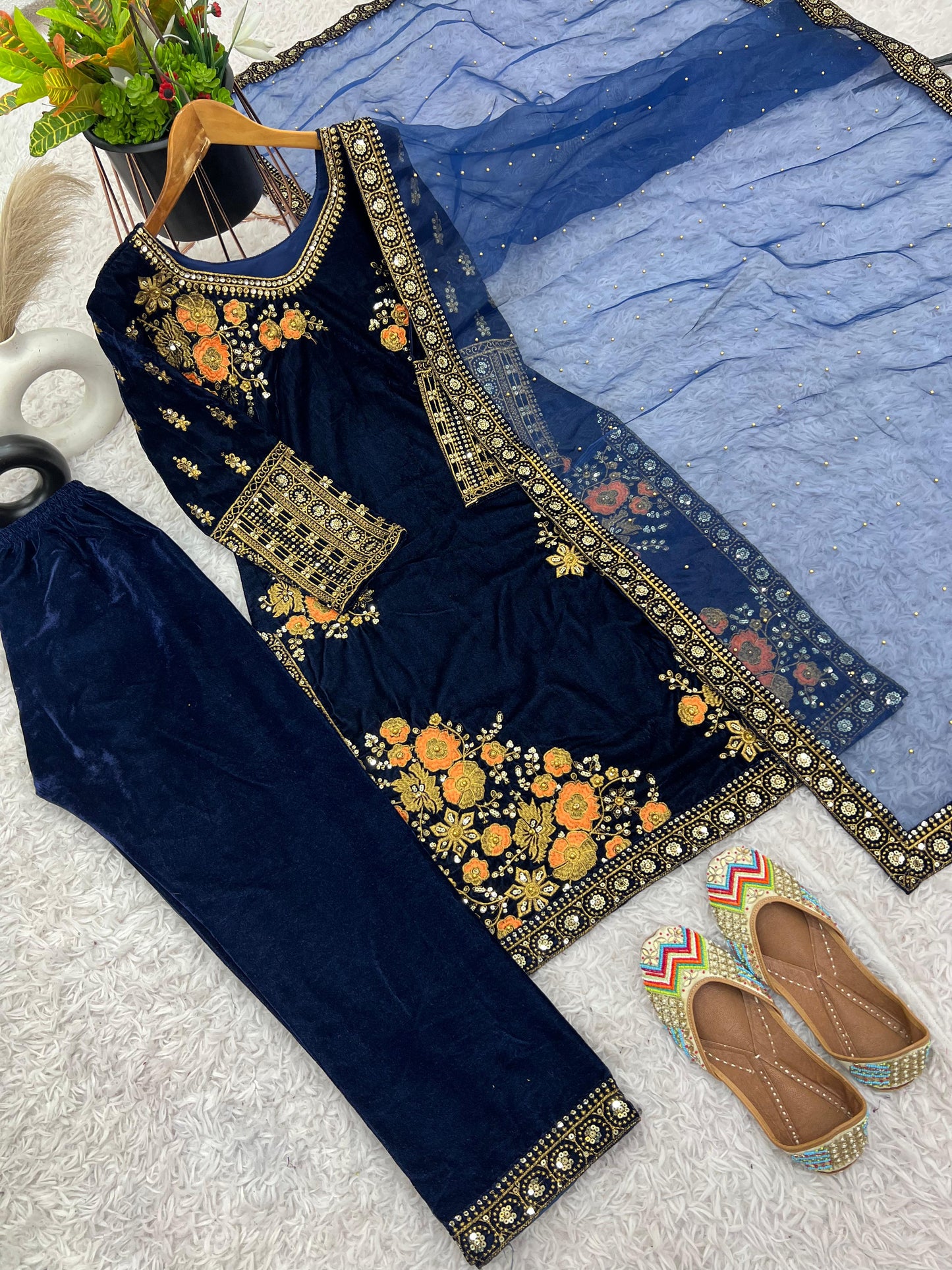 Shehnaaz Gill Blue  Ready to wear Velvet Salwar Kurta