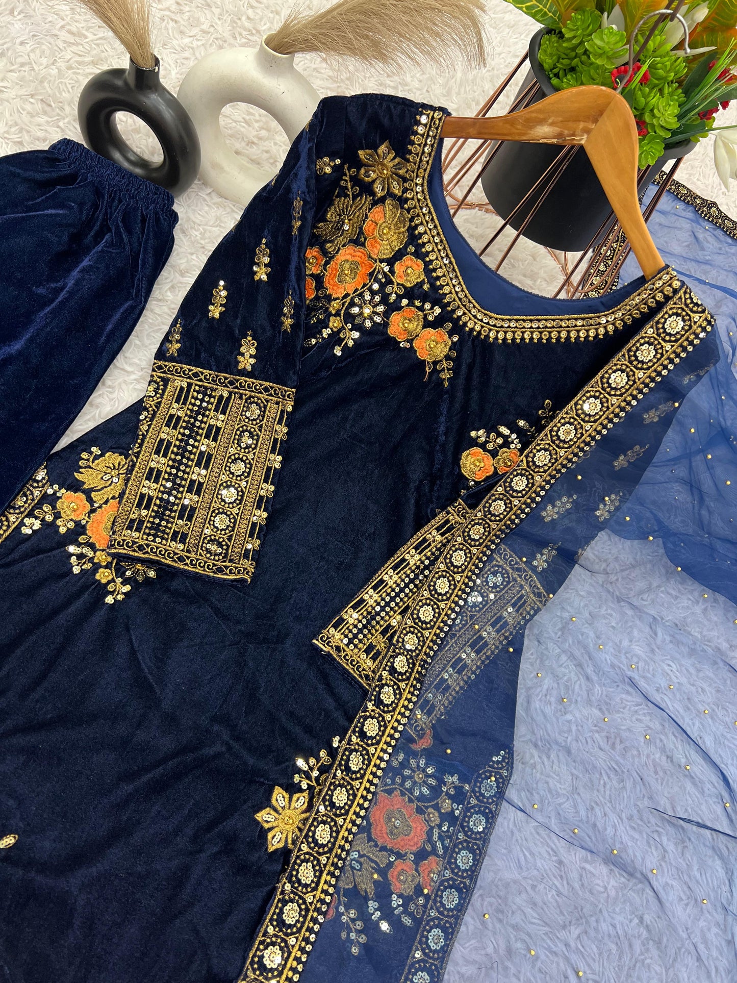 Shehnaaz Gill Blue  Ready to wear Velvet Salwar Kurta