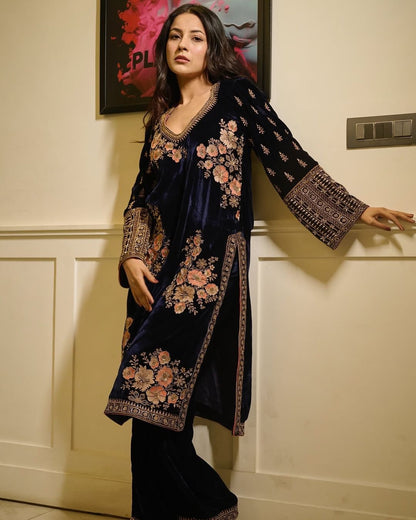 Shehnaaz Gill Blue  Ready to wear Velvet Salwar Kurta