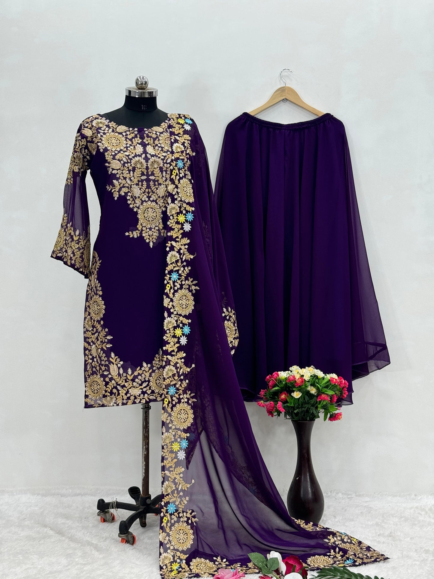 Purple / Red Readymade Sharara set